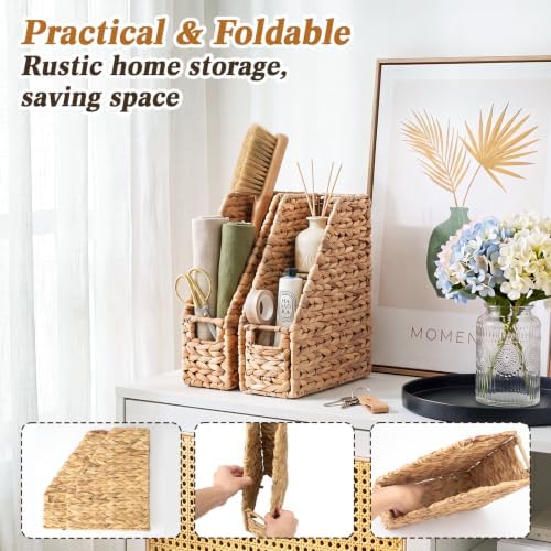 2 Pcs Handwoven Magazine File Holder 11.8'' Foldable Design - Image 5