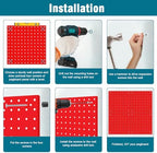 4 Pack Steel Peg Board,Universal 1/8 and 1/4 Pegboard Accessories,Ideal for Garage Tool Storage, Office Organization, Craft Room, Kitchen etc. (Red, 4-12X12) - Image 4