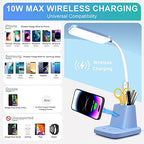 LED Desk Lamp with 10W Wireless Charging & Pen Holder, Blue - Image 2