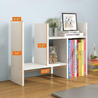 JLD Wood Adjustable 5-Shelf Desktop Bookshelf, Expandable Office Storage Rack, White - Image 2