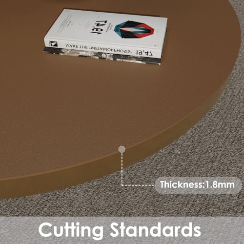 Round Table Pad, 1.8mm Thick, Dia.48 Inch, Leather Table Cover, Dining Table Protector, Mud Color + Champagne Gold - Image 4
