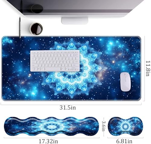 Keyboard Wrist Rest+Mouse Wrist Pad+Desk Pad Set,Memory Foam Ergonomic Easy Typing Pain Relief for Computer Laptop Office Home - Starry Sky Mandala - Image 4