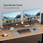 Dual Monitor Stand 43 Inch Extra Large Monitor Riser for Desk, Acrylic Clear Legs Desk Organizer Shelf with Felt Lining Storage Drawer, Compatible with Computer Laptop PC Printer Flat Screen TV - Image 2