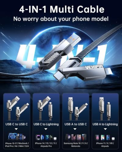 [Upgraded] 4-in-1 Long USB C Cable 60W 10FT Compatible with Lightning Cable - Image 2