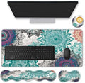 Mouse Pad Set,(31.5×11.8 in) Desk Pad + Keyboard Wrist Rest Support + Mouse Wrist Rest + Coaster for Office,Home,Computer,Laptop - 4 Abstract Flower by FGDRFGRW