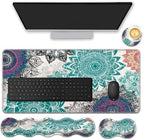 Mouse Pad Set,(31.5×11.8 in) Desk Pad + Keyboard Wrist Rest Support + Mouse Wrist Rest + Coaster for Office,Home,Computer,Laptop - 4 Abstract Flower by FGDRFGRW