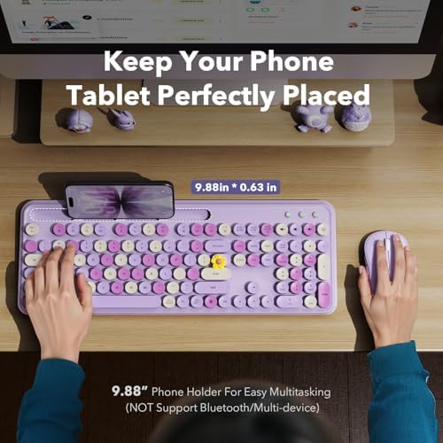 Wireless Keyboard and Mouse Combo, Purple, Round Keycaps, Tablet Holder - Image 2