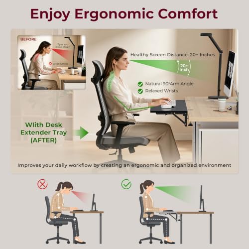 Desk Extender Tray, 24"×12" Clamp-On Arm Rest Shelf, 90° Foldable Computer Elbow Support for Office Home, Space-Saving Keyboard Mouse Tray (Black) - Image 6