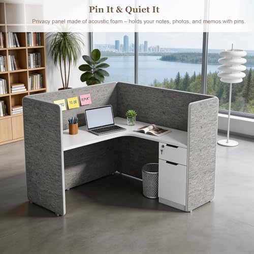 Modular Office Cubicle Workstation System with Privacy Panels, 59" x 59" L-Shaped Desk, Built-in Power Access, Lockable Storage Cabinet, Expandable 2, 4, 6 Person Team Layout for Corporate Offices - Image 7