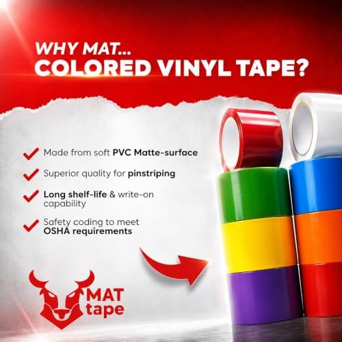 MAT Vinyl Marking Tape Rainbow Pack - 3 inch x 36 yds. 12-Rolls Assorted Colors - for Safety Floor Marking (School Gym, Restaurants, Warehouse), Dance Floor Splicing, Pinstriping Cars & Boats - Image 2