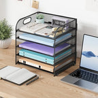 Cawukege 2 Pack 5 Tier Paper Organizer, Letter Tray with Handle, Mesh Desk Organizer, Metal File Organizer, Office Desk Accessories for Home, Office, Classroom, School -Black - Image 7