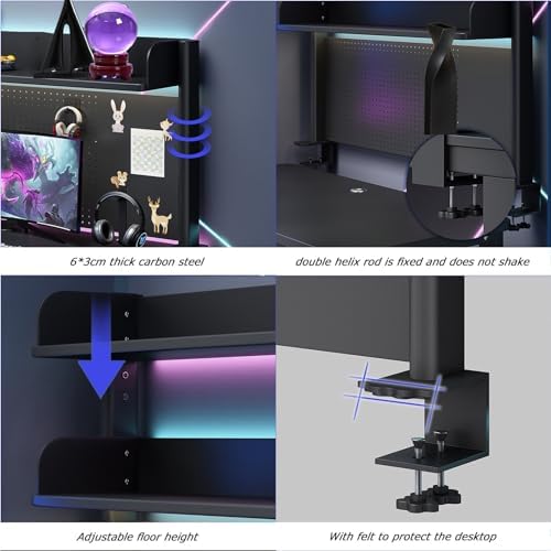 Clamp On Desk Organizer Shelf, BLACK Desk Extender Pegboard Workstation,Computer Desk Accessories for Office, Privacy Panel for Gaming Desk,23.6/31.4/39.3in Desktop Shelving System (100cm/39.3in) - Image 5