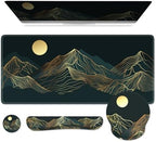 iCasso Large Mouse Pad, 4in1 XXL Mousepad + Keyboard Wrist Rest+Mouse Wrist Rest+Coaster Set with Ergonomic Design for Computer(Cyan-Mountain) by iCasso