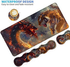 4Pcs Memory Foam Keyboard Wrist Rest Desk Mat Set, Dragon Lion - Image 4