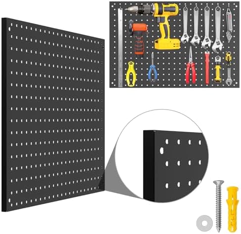 Peg Board, 4 Pack Metal Pegboard Panels Black Pegboards Wall Organizer with Frame Large Heavy Duty Peg Board with Hooks for Walls Home, Garage Tool Storage, Office, Craft Room, Kitchen 24”×16” - Image 2