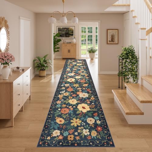 DUKINO 3x14 Washable Runner Rug, Non Slip Kitchen Runner Rug, Navy Blue - Image 5