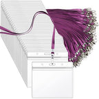 Segarty Lanyards with ID Holder, 100 Pack Horizontal Badge Clear Plastic Name Tags Neck Key Card Bulk, Purple Strap Clips Waterproof Ziplock Nametag Protector for Women, Business, Student, School by Segarty