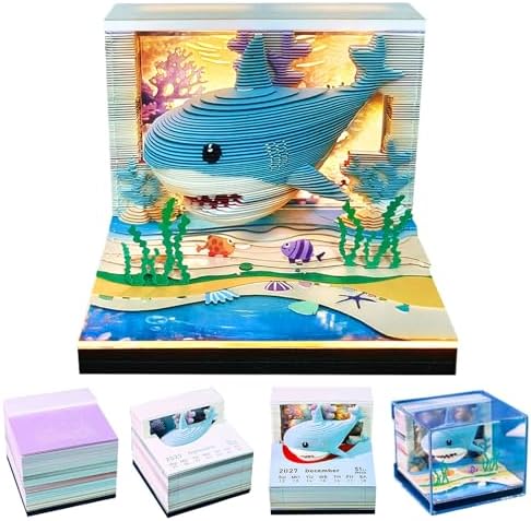 3D Calendar 2027,3D Desk Calendar 2027,Cute Ocean Shark Tear-Off Paper Sculpture Desk Calendars,3D Desk Calendar Memo Pad 2027,3D Memo Pad Creative Tear Away Weekly planner Carving Art Calendar Notepad,Gift,Paper sculpture calendar (Ocean Shark) by WelcomeHOTOYMDS%EF%BC%81