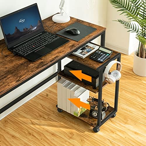 HOOBRO Mobile Printer Stand, 3-Tier Printer Cart Under Desk with Storage, Industrial Adjustable Rolling Cart, Sturdy Little Table on Wheels for Home Office BF28PS01 - Image 3