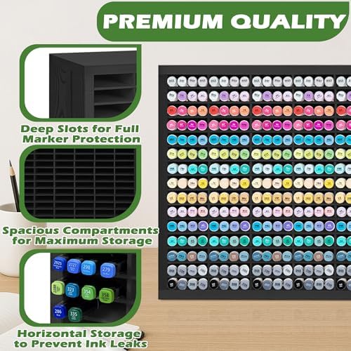 PROLEE Markers Organizer with 90 Compartments for 360 Marker Storage Art Pens Storage Rack,Watercolor Brushes Pens Alcohol Marker Holder for Desk Organizer - Image 4