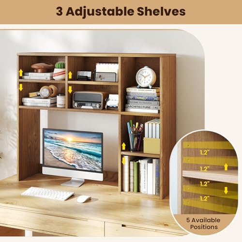 LDAILE 31'' Desk Shelf, 3-Tier Desk Hutch with 7 Shelves for Computer Desk, Desktop Bookshelf with 3 Adjustable Shelves for College Dorm Office Home Study Room Desk, 37 x 10 x 31 in - Image 6