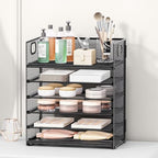 Subekyu 2-Pack 6-Tier Paper Tray Organizer for Desk - Black Mesh File Folder Sorter with Handles, Desk Letter Holder for Office, Home, School Supplies Storage & Organization - Image 4