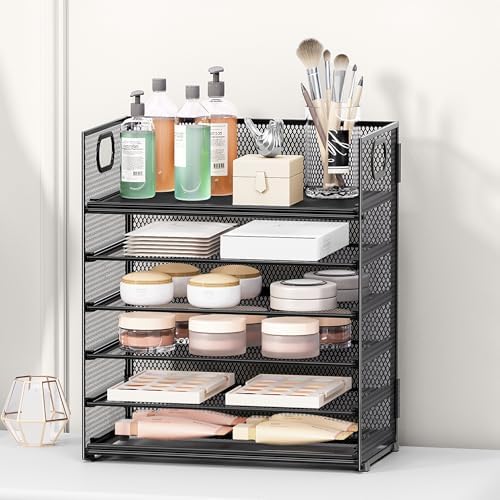 Subekyu 2-Pack 6-Tier Paper Tray Organizer for Desk - Black Mesh File Folder Sorter with Handles, Desk Letter Holder for Office, Home, School Supplies Storage & Organization - Image 4