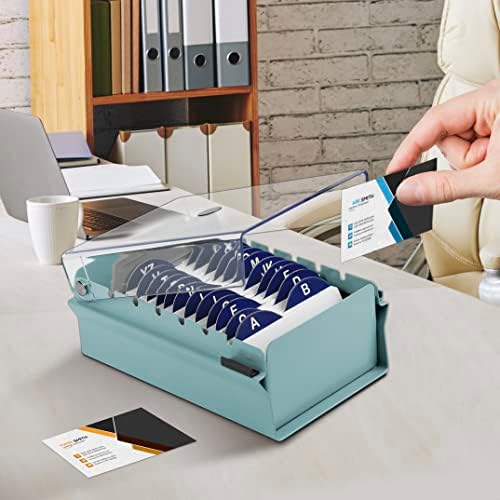 Acrimet Index Business Card Size File Holder Organizer Box Metal Base Heavy Duty (AZ Index Cards and Divider Included) (Green Color with Clear Crystal Plastic Lid Cover) - Image 4