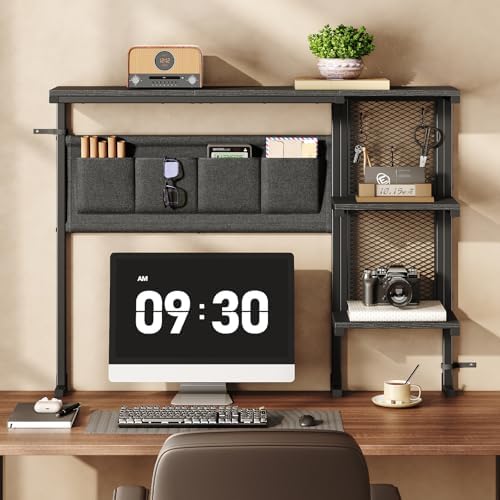 Clamp On Desk Shelf, Metal & Wooden Desktop Bookshelf & Heavy Duty Desktop Organizer, Desk Accessories,38.3" W x 33" H (Black) 999BKSSJ197 - Image 3