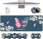 Ergonomic Keyboard Wrist Rest & Mouse Pad Wrist Rest Set, Large XXL Gaming Desk Mat 31.5"x 11.8" with Non-Slip Base for Home Office Study Gaming, Floral Butterfly Quote Bible Verse Philippians 4:13 by Unknown