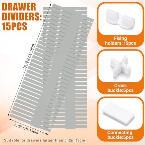 Blosssound 15 Pcs 5.12 Tall Drawer Divider Adjustable Drawer Organizer,Grey - Image 2