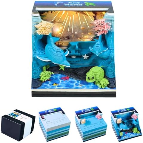 3D Calendar 2027, Desk Time Piece Calendar 2027,Tear-Away 3D Paper Art Notepad w LED Lights,Creative 3D Memo Artsy Pad Calendars, DIY Paper Carving Gift (Sea World) by Ksgolif