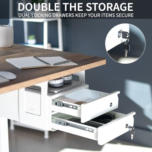 VIVO White 12 x 14 inch Under Desk Double Stacked Drawers, DESK-AC03L-2W - Image 6