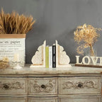 SOFE 1 Pair Rustic Handmade Distressed White Wood Bookends, Carved Pattern - Image 5