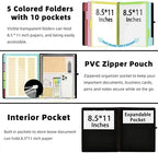 Ospelelf Black Foldable Spiral Clipboard Folio with Storage Zipper Pouch, 5 Plastic Folders with 10 Pockets,Refillable Lined Notepad (11" x 8.5"), Hardcover Project Organizer with 39 Stickers - Image 2