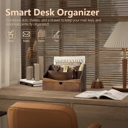 Rebee Vision Mail Organizer for Desk with 4-Slot for Home & Office, Brown - Image 3