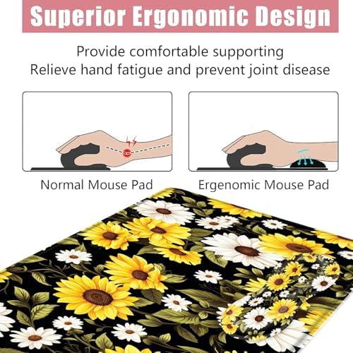 Large Keyboard Mouse Pad Set, Extended Mouse Pad+Keyboard Wrist Rest Support, Memory Foam Ergonomic Easy Typing, 4Pcs (31.5×11.8 in) Desk Pad Set for Office Home,Flower Daisies - Image 5