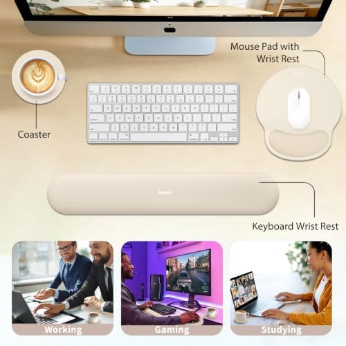 Sushret Mouse Pad and Keyboard Wrist Rest, 3-in-1 Gel Memory Foam Ergonomic Mouse Pad with Wrist Rest Set,Gaming Mousepad Arm Cushion Support for Computer Office Desk Accessories Cute Setup,Apricot - Image 6