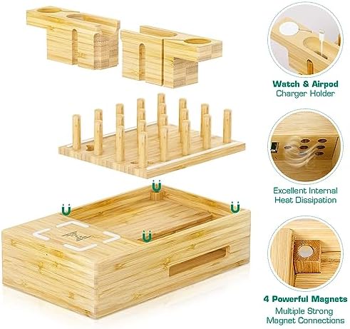 Bamboo Wireless Charging Station for Multiple Devices,Wood Charging Station - Image 3