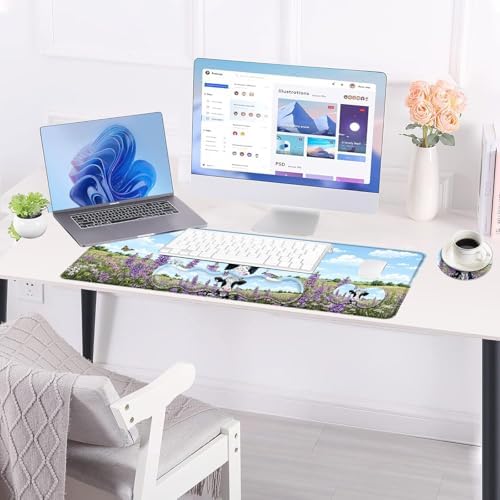Large Keyboard Mouse Pad Set, Extended Mouse Pad+Keyboard Wrist Rest Support, Memory Foam Ergonomic Easy Typing, 4Pcs (31.5×11.8 in) Desk Pad Set for Office Home,Butterfly Cow in Flower Field - Image 3