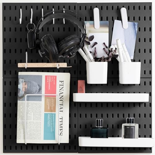 MULSAME Pegboard Combination Kit, Wall Mounted Storage Set with 4 Pegboards & 14 Accessories Hanging, Black Peg Boards Organizer for Walls Display, Crafts Organization, Kitchen Organizer, 22" x 22" by MULSAME