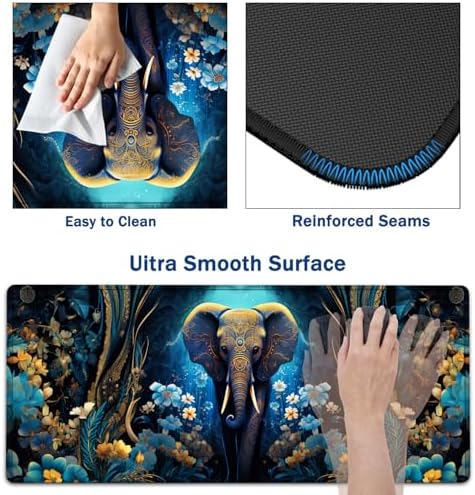Large Mouse Pad + Keyboard Wrist Rest Set, Extended Gaming Mousepad (31.5X11.8 inch) with Non-Slip Rubber, Ergonomics Memory Foam Mouse Wrist Rest Support, Flowers Ornate Elephant XXL Desk Pad - Image 3