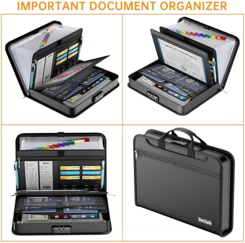 DocSafe 5200°F Accordion File Organizer with Lock,Fireproof Water Resistant Expanding File Folder with Multi Pockets,Document Organizer Home Office Travel Safe Storage for Letter Size Files,Black - Image 5