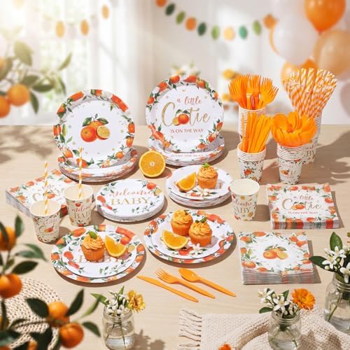 450 Pcs Tableware Set, Serve 50, Orange, Little Cutie Baby Shower - Image 6