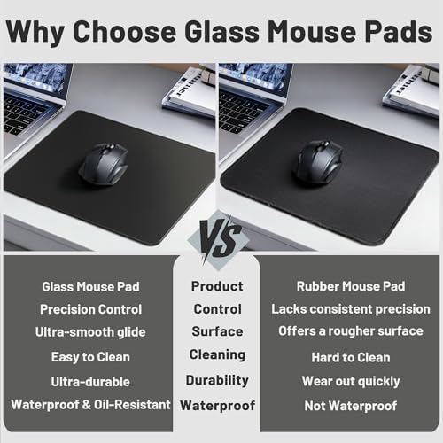 Glass Gaming Mouse Pad, Hard Mousepad for Gaming, 15.7” x 11.8” Ultra-Smooth Micro-Etched Surface Mousepad, Improved Precision & Speed, Anti-Slip Base, Black - Image 5