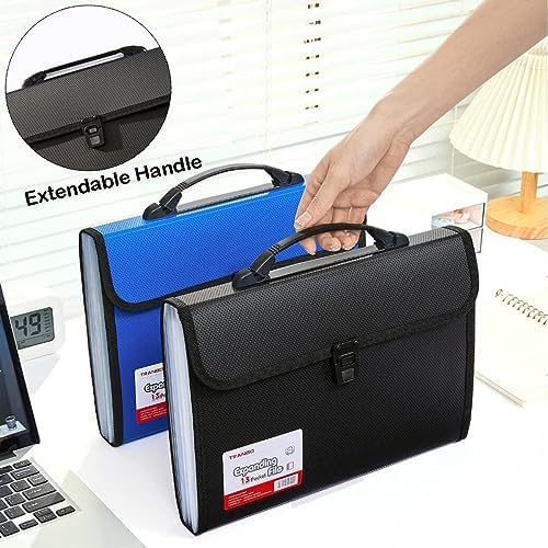 12 Pockets Letter Size/A4 Accordion File Organizer with Handle, TRANBO Expanding File Folder, Portable Paper Organizer, Expandable Plastic Document Organizer for Travel School Office - Black - Image 6