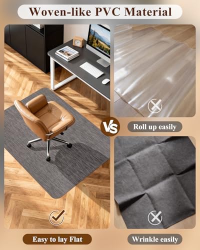 Soimeat Office Chair Mat for Hardwood Floor, 44.9" x 53.1" Non-Slip Desk Computer Chair Mat, PVC Floor Mat for Rolling Chair, Heavy Duty Wood/Tile Floor Protector Desk Rug for Home, Dark Grey - Image 2