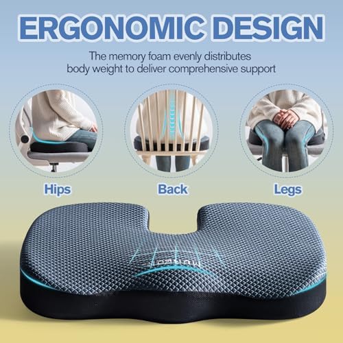 Mureon Large Office Chair Cushion, Ergonomic Memory Foam Seat Cushion, Navy - Image 4
