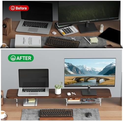 Dual Monitor Stand 43 Inch Extra Large Monitor Riser for Desk, Acrylic Clear Legs Desk Organizer Shelf with Felt Lining Storage Drawer, Compatible with Computer Laptop PC Printer Flat Screen TV - Image 6