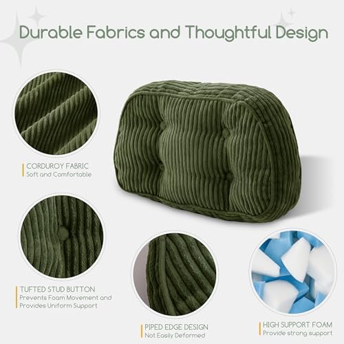 HIGOGOGO Lumbar Support Pillow for Recliner Chair/Accent Chair/Couch/Office Chair, Tufted Corduroy Back Support Cushion for Elderly, Recliner Cushions for Back Rest, Pain Relief, Reading, Dark Green - Image 4